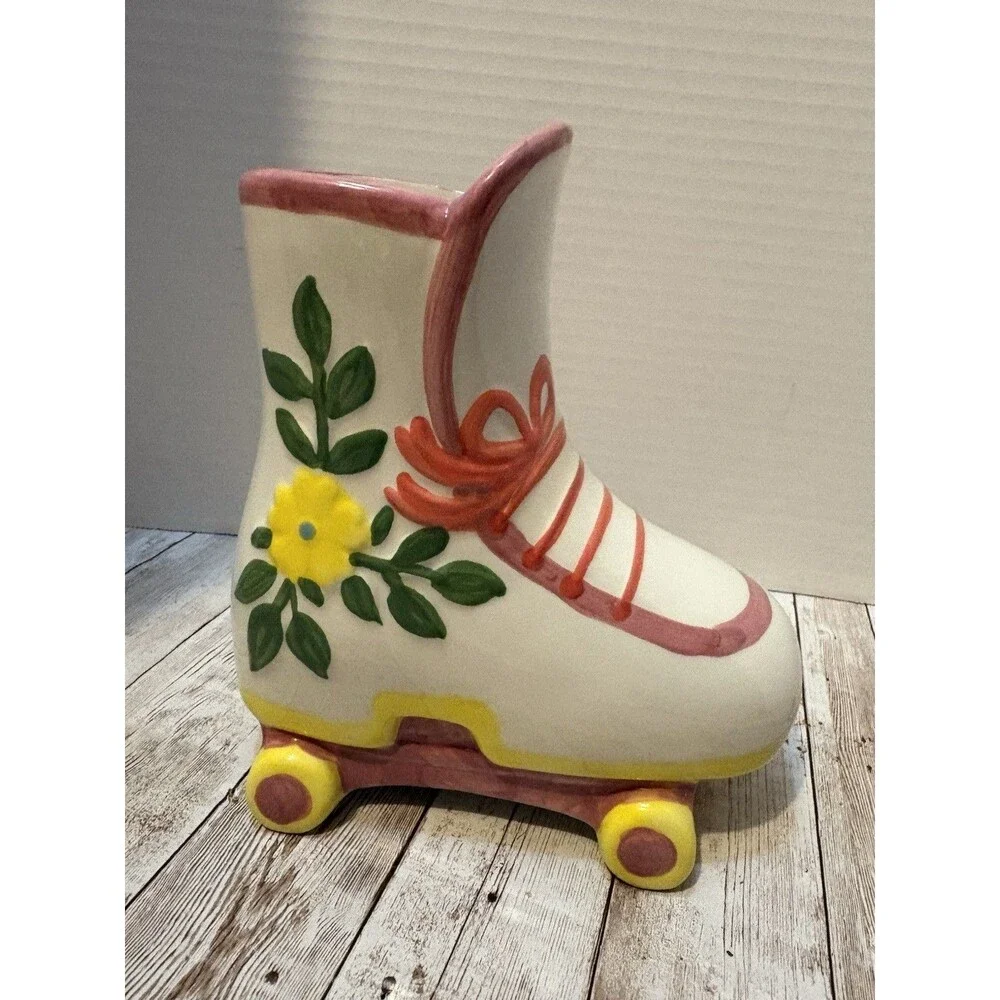 Hobby Lobby Ceramic Roller Skate Planter Vase Floral Pink Retro Decor